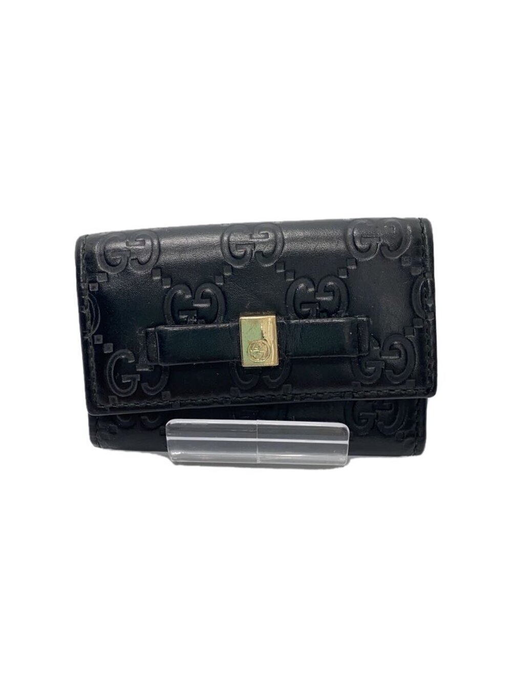 Gucci Key Case Wallet Microguccissima Faux Leather Black All over